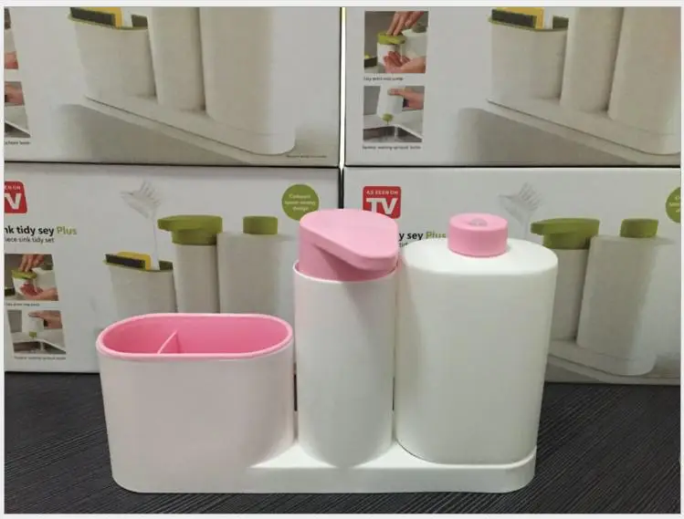 Многофункциональная моющая губка для хранения моющего средства для мойки мыла Диспенсер Для Хранения дезинфицирующее средство для рук для бутылки кухонного использования - Цвет: pink