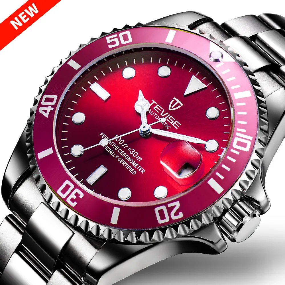 TEVISE Red Watch Men Creative Luminous Watches Date Waterproof Clock Man Blue Automatic Watch Purple Mechanical Wristwatches (1)
