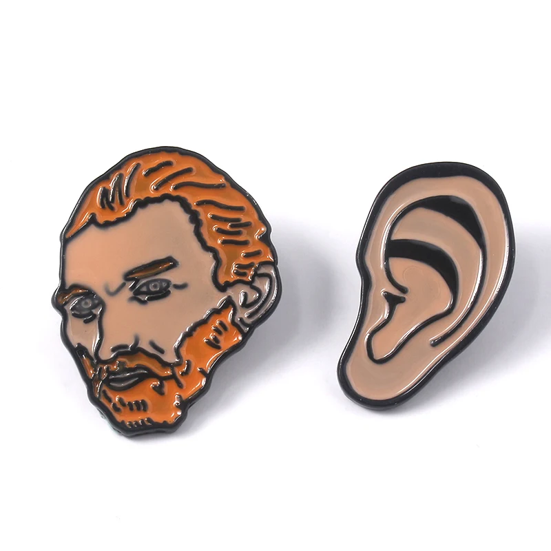 

Artist Van Gogh Portrait And His Ear Enamel Brooches Pins Metal Badge For Women Clothes Lapel pin Denim Shirt Bag Accessories