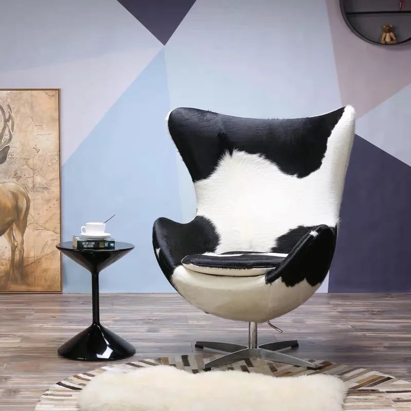 

U-BEST High End Modern Apartment Black and white Pony Leather Swivel Egg Lounge chair
