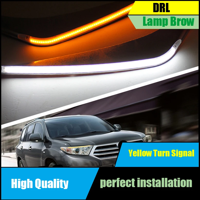 

For Toyota Highlander 2012 - 2014 Headlight LED Eyebrow Daytime Running Light DRL With Yellow Turn Signal Light Lamp Car-styling
