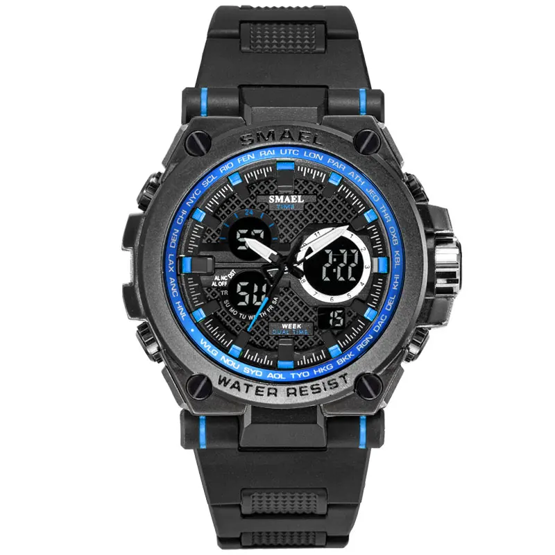 Спортивные мужские часы светодиодный 50 м водонепроницаемые цифровые многофункциональные кварцевые наручные часы для мужчин SMAEL 1709 модные s shock секундомер - Цвет: Blackblue