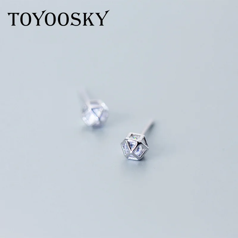 TOYOOSKY, 925 пробы, серебряные геометрические серьги для женщин, простой кристалл, многоугольник, милые украшения для ушей, серьги