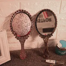 Винтажное ручное зеркало для макияжа, розовое цветочное овальное круглое косметическое ручное зеркало с ручкой для дам, косметический комод