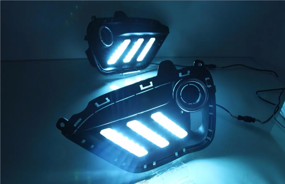 

eOsuns led drl daytime running light for KIA K2 2016-2017 with yellow turn signals and blue night running light