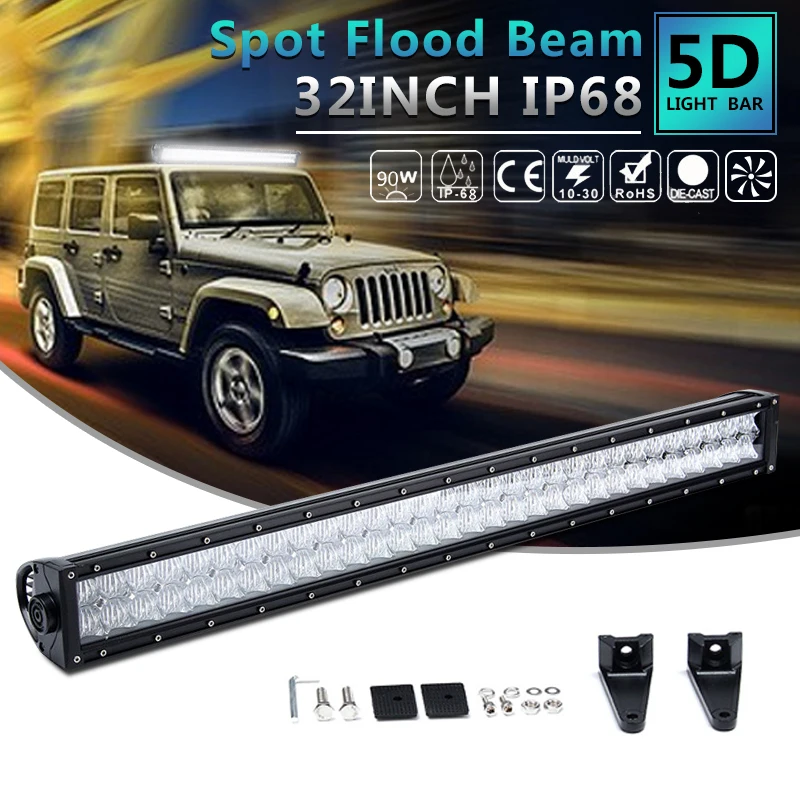 

1Pcs 32inch Car LED Spot Light 5D lens Strip Light Bar Auto Roof universal LED Flood Lamp Waterproof