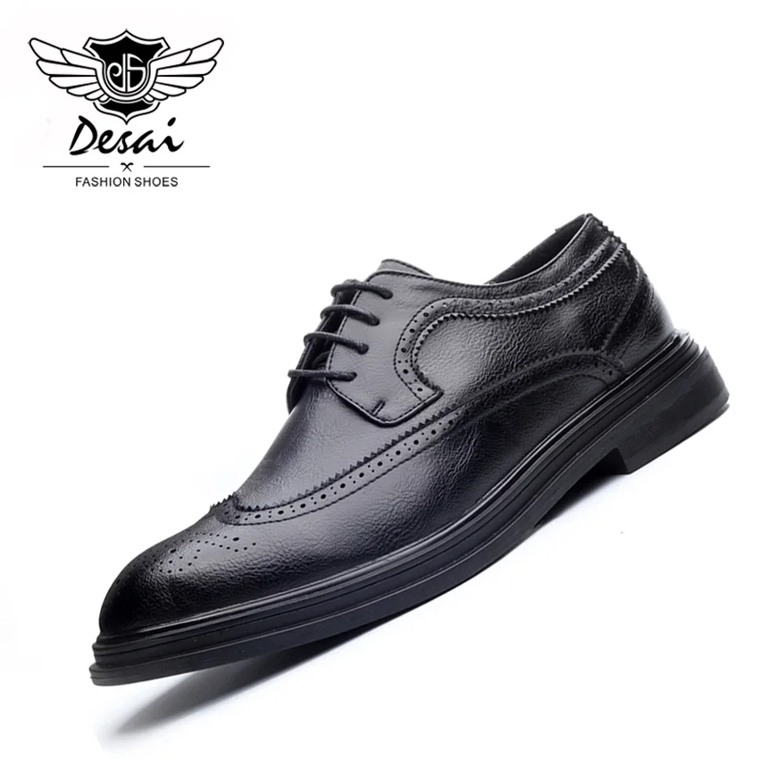 

DESAI Brock Carved Men's Shoes Casual Shoes Thick Bottom Increased Leather Shoes Men's British Formal Wedding Shoes Oxfords