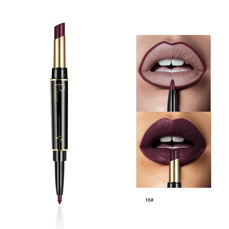 

Pudaier Matte Lipstick Wateproof Double Ended Long Lasting Lipsticks Brand Lip Makeup Cosmetics Nude Dark Red Lips Liner Pencil