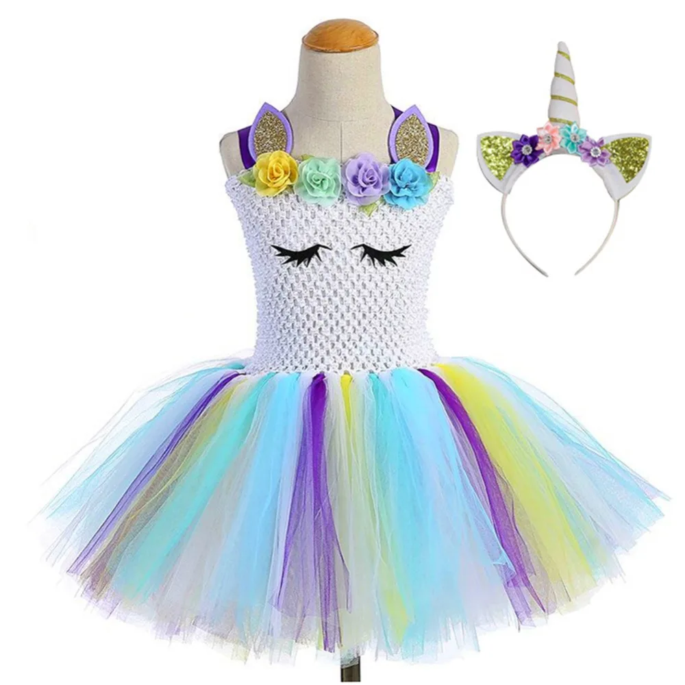 

Children Solid Pastel Birthday Pony Party Dresses Kids Knee Length Sleeveless Unicorn Dress Tutu New Born Baby Clothes Vestido
