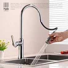 HPB Brass Chrome White Pull Out Kitchen Faucet Sink Mixer Tap Single Handle Hot And Cold Water 360 Degree Rotation HP4110