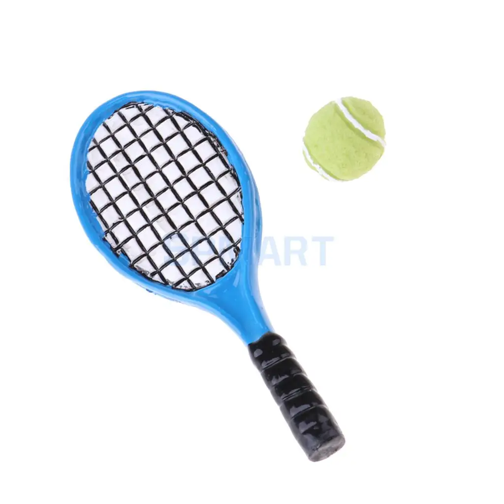 1/12 Miniature Tennis Ball Racket Set Dollhouse Sports Accessories