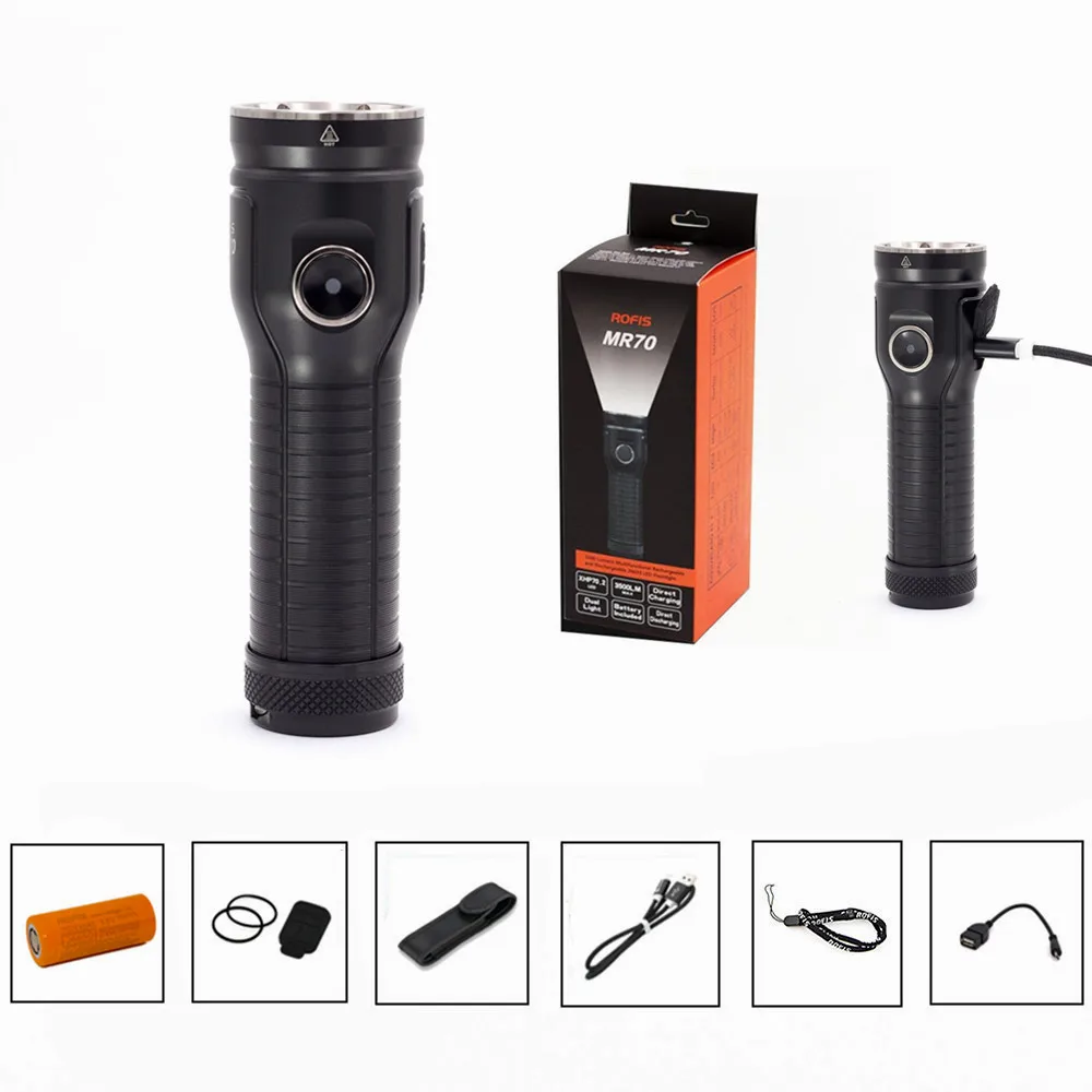 

Rofis MR70 Flashlight 3500 Lumens Searching Light with 26650 rechargeable battery and USB direct charging has power bank funtion