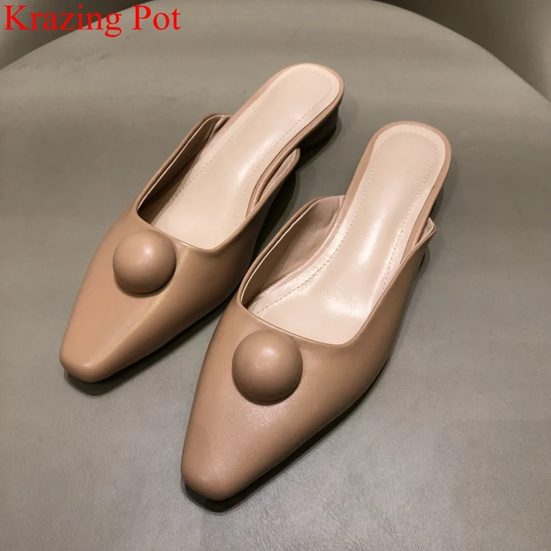 

superstar big size genuine leather square toe shallow med heel women pumps sweet mules solid party office lady summer shoes L5f2