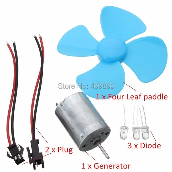 Генератор ветровой турбины DIY Kit микро мотор + Диодная вилка четыре весла с синими