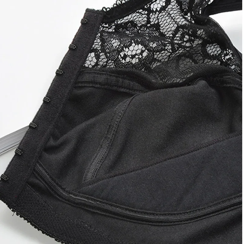 Women's Front Buckle Sports Bras Breathable Solid Color Floral Lace Camisole Strap Bra Plus Size Wirefree Workout Fitness Bras7