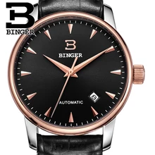 Швейцария часы мужчины люксовый brand18K золотые наручные часы бингер бизнес-механические наручные часы кожаный ремешок B5005B-6