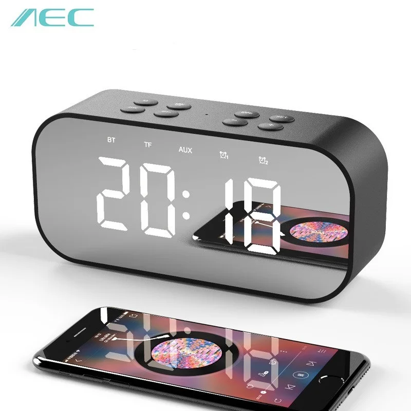 

AEC Bluetooth 5.0 Portable Wireless Bluetooth Speaker Column Subwoofer Sound Box LED Time Alarm Clock Mirror For Laptop Phone