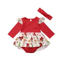 0-24 м Рождественский новорожденного Детская Одежда для маленьких девочек Рождественский блесток красный боди милой принцессы Мультяшные наряды Одежда для младенцев