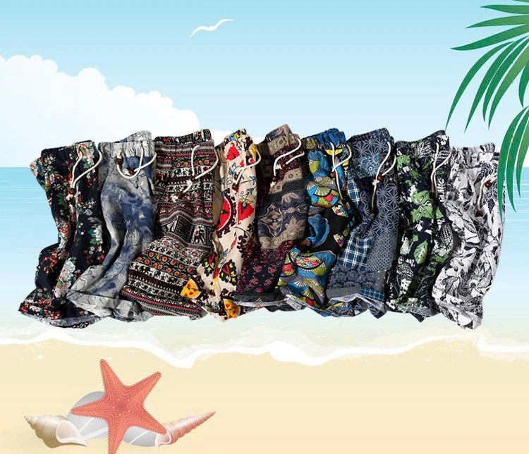 Высококачественные хлопковые льняные мужские пляжные шорты, узкие прямые шорты большого размера с гавайским принтом, шорты для бега, фитнеса, отдыха, пять штанов