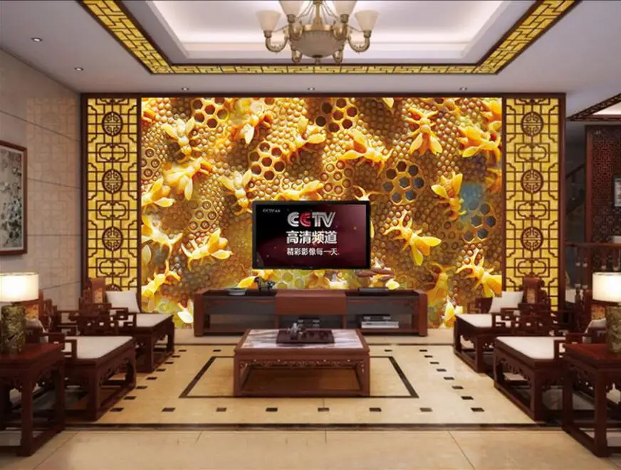 Beibehang сладкая жизнь пчелы мед нефрита резьба ТВ фоне стены пользовательских большой росписи зеленые шелковые обои papel де parede