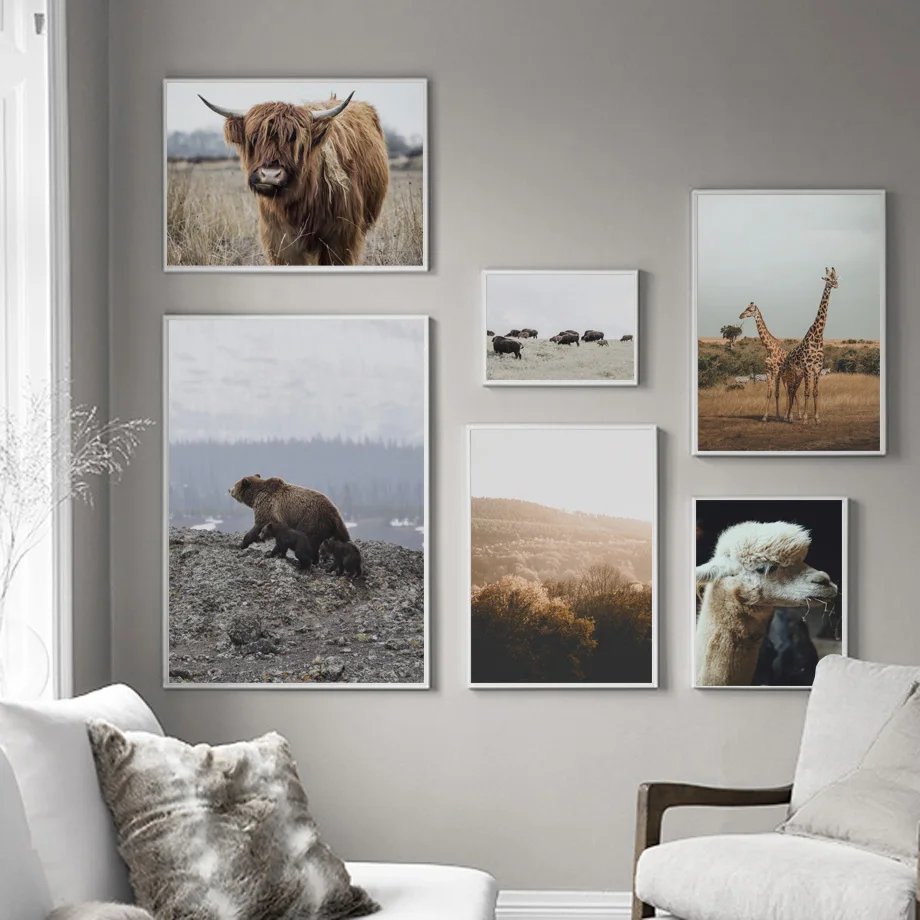 

Giraffe Cow Alpaca Forest Landscape Wall Art Canvas Painting Nordic Posters And Prints Wall Pictures For Living Room Home Decor