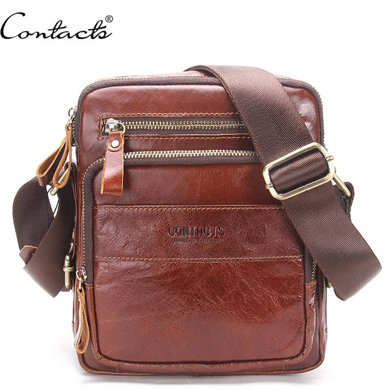 

CONTACT'S casual men's messenger bags genuine leather shoulder bags for man luxury brand male crossbody bag fashion for ipad