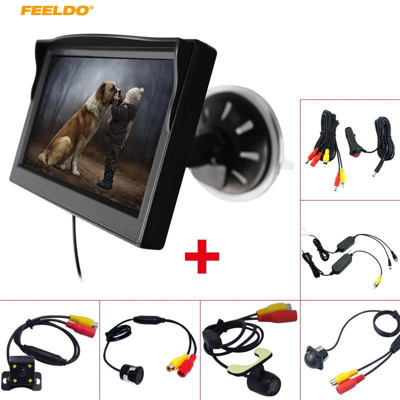 

FEELDO 5" TFT LCD windshield Monitor With Rear View Backup Camera RCA Video System 2.4G Wireless & Cigarette Lighter Optional