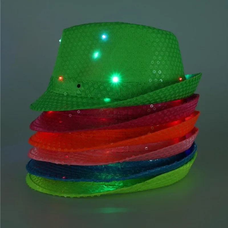 Светодиодный s флуоресцентный светодиодный светильник с блестками джаз шляпа для женщин и мужчин вечерние головные уборы для танцев вечерние Рождественские Свадебные украшения на день рождения