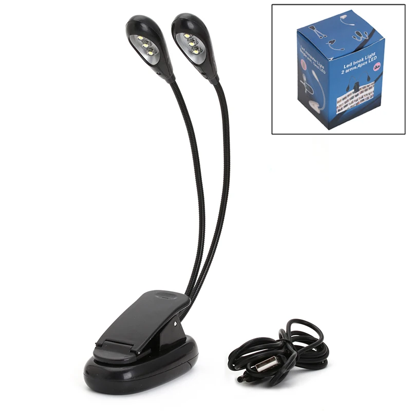 

1PC USB Charging Book Night Dual Arm 6 LED Lamp Clip On Light For Book Reading Tablet Laptop iPad Flexible Reading Light