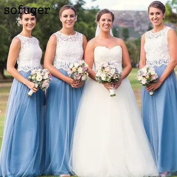 

Sky Blue Girl Attractive Scoop Tulle Special Occasion Spaghetti Straps Bridesmaid Dresses Formal Vestidos Wedding Party Dresses