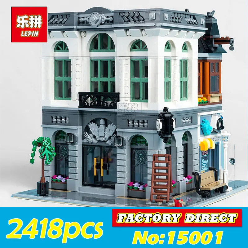 

New LEPIN 15001 2413Pcs legod Creators Series street Bank Model Building Bricks Blocks bricks Kits Toys for children Gift 10251