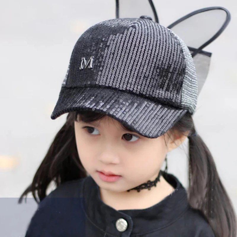 

The New Girls Sequins Mickey M Ears Mesh Hat Characte Snapback Bone Baseball Caps Children Sun Cap Casquette Hat for 3-8Yrs Kids