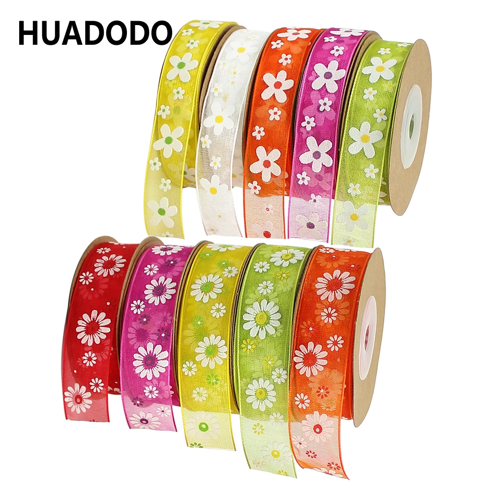 

HUADODO 15mm 20mm Printed Flower Organza Ribbon Spring Ribbons Tape for Handmade Needlework DIY Gift wrapping Decor 10meters/lot