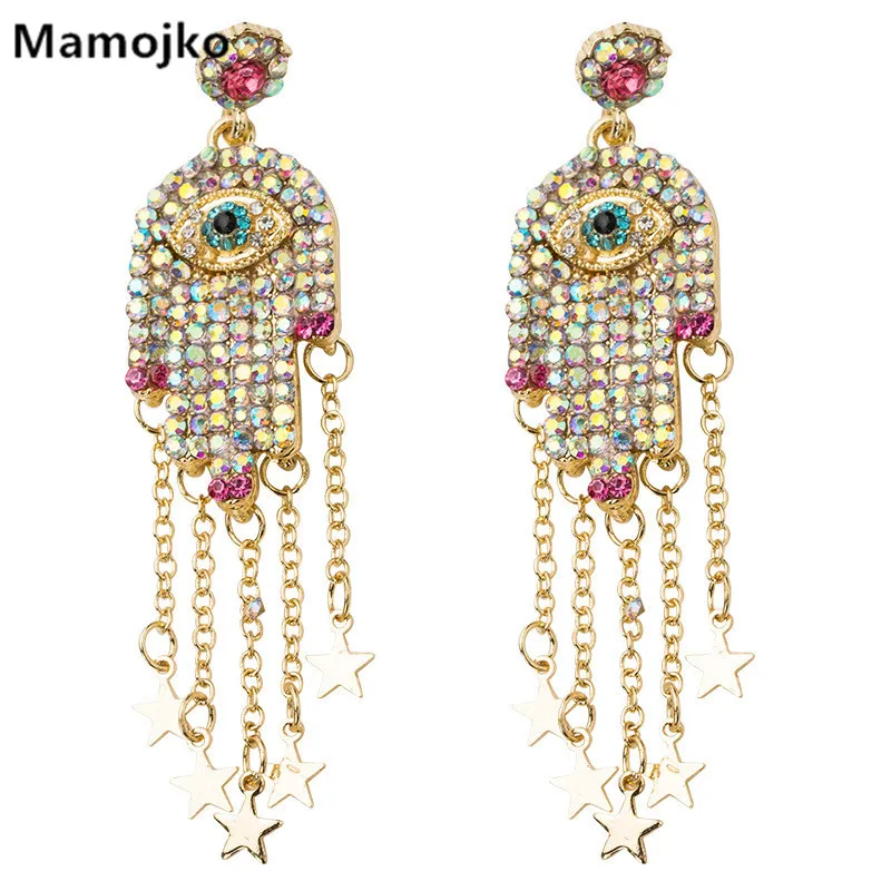 

Mamojko ZA Multicolored Palm Eyes Long Tassel Earrings for Women Fashion Drop Dangle Star Fringed Hanging Earring Gifts Party