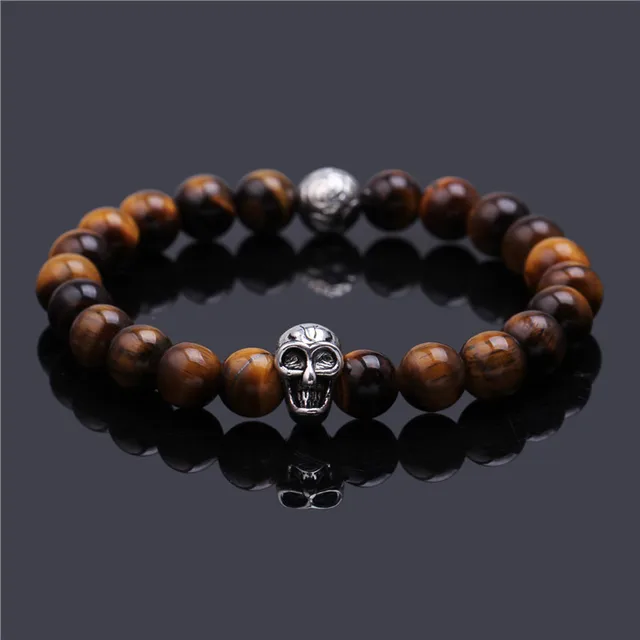 Skull Bracelet Men Jewelry Pulseras Mujer Buddha Skull Bracelet Men Jewelry Pulseras Mujer Buddha Elastic Bracelets Lava Stone For