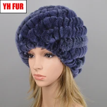 Россия зимний женский природный натуральный мех шапка теплая вязаная шапка из натурального меха кролика рекс уличная Настоящий мех кролика шапочки шапки