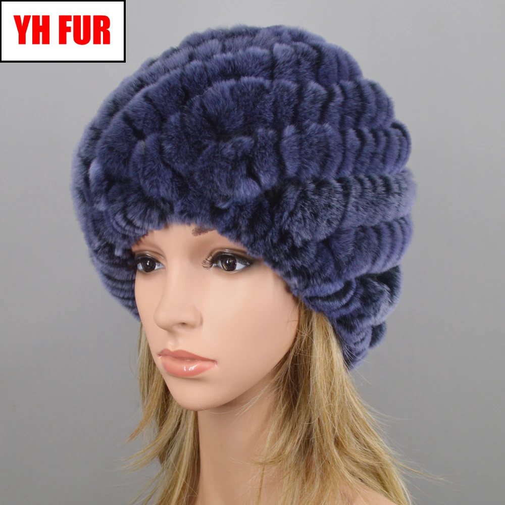 

2019 Russia New Winter Women Natural Real Fur Hat Warm Knit Genuine Rex Rabbit Fur Cap Outdoor Real Rex Rabbit Fur Beanies Hats