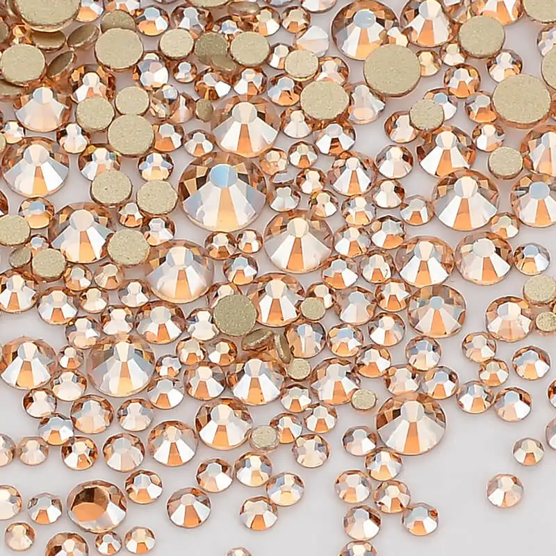 

Mix Size Champagne Effects Flat Back Rhinestones For Nail Arts and Crafts