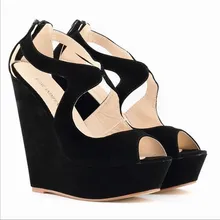 High Platform Wedges Shoe for Women Peep Toe Suede Sandals High Heeled Lady Dress Shoes Fashion Gladiator sandal With Rear Zip