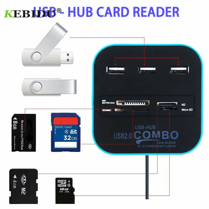 USB Hub 2,0 SD/устройство для считывания с tf-карт многопортовый usb-адаптер 3 Порты и разъёмы USB 2,0 концентратор комбо для карты памяти SD/MMC/M2/MS/MP