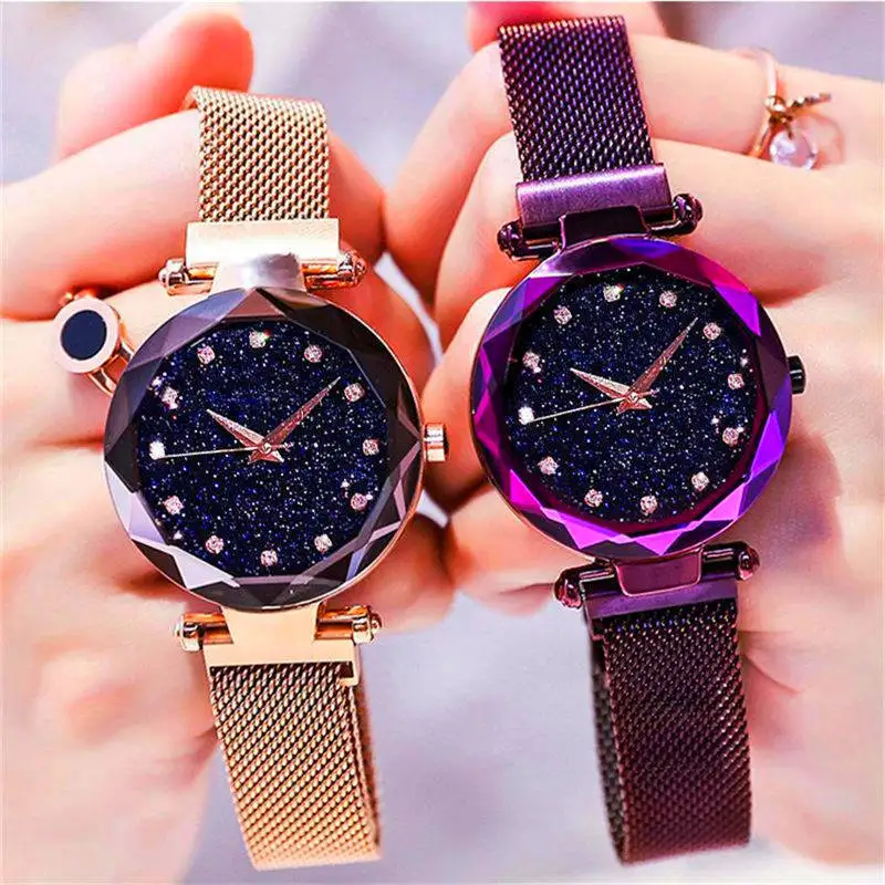 

Ctpor Gold Purple Mesh Stainless Steel Watches Women Top Brand Luxury Casual Clock Ladies Wrist Watch magnetic p20 Gift bayan sa