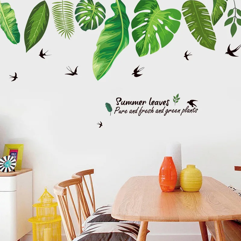 

Home tropical jungle green leaves wall sticker decoration living room video wall restaurant seaside plant swallow decal
