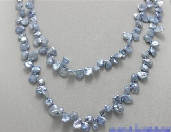 

Hot sell -Denim Blue keshi reborn pearl long necklace 35INCH 7x9mm no metal "handmade" -Bridal jewelry free shipping