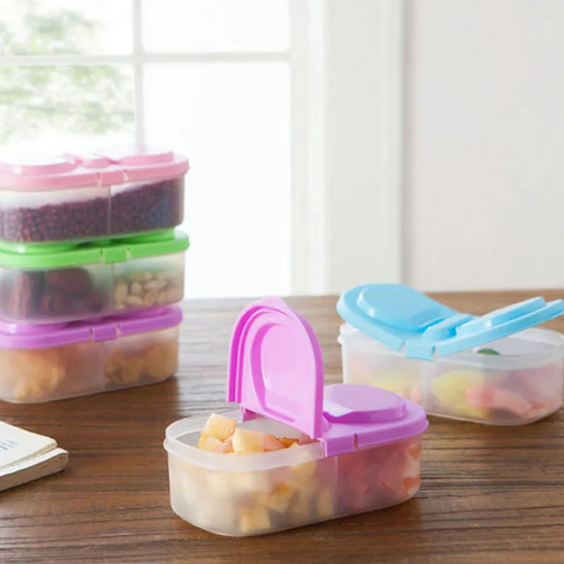 

1 Pcs Storage Box Case Container Double Compartment Durable Kitchen Food Cereal Grain Bean GQ999