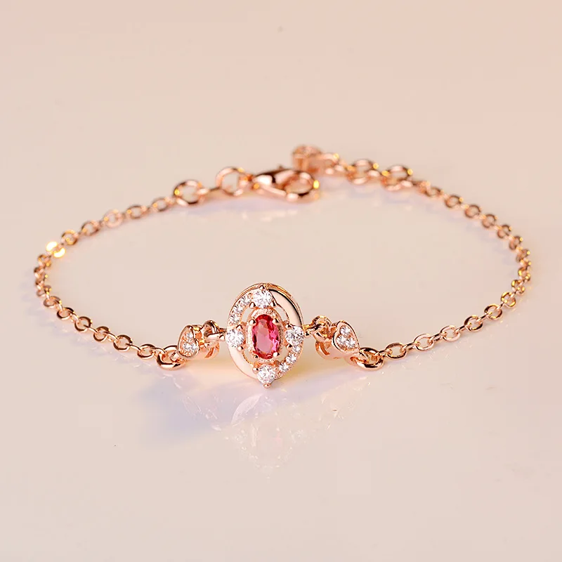 

Round Red Rhinestone Charm Bracelet For Women Chain Crystal Rose Gold color Bracelets & Bangles Fashion Jewelry Gifts For Women