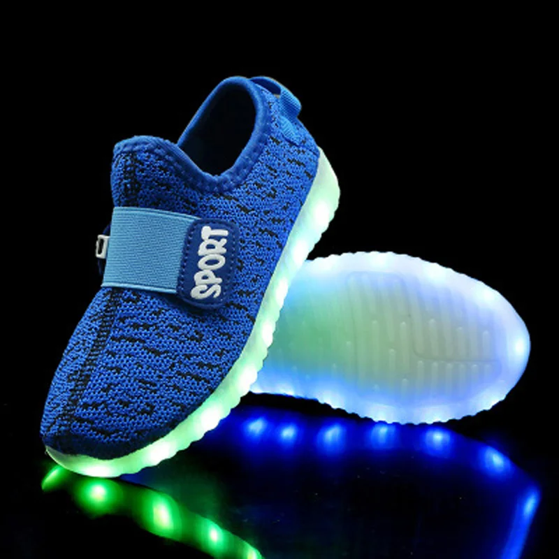 Размеры 25-36, детская светящаяся обувь со светодиодной подсветкой USB, детская обувь на липучке, Детские светящиеся кроссовки, детская обувь со светодиодной подсветкой - Цвет: Blue