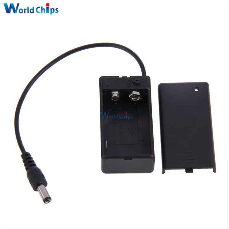 

New Arrival 9V PP3 Battery Holder Box Case Wire Lead ON/OFF Switch Cover + DC 2.1mm Plug