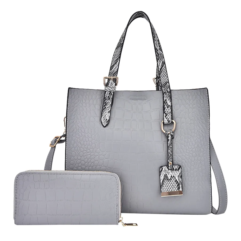 Женская модная сумка из кожи аллигатора, вместительная сумка-мессенджер, сумка через плечо, 2 шт., женские сумки, через плечо#15 - Цвет: Gray