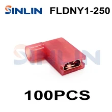 100 adet sıkma terminalleri FLDNY1.25-250 naylon bayrak dişi Terminal yalıtımlı bayrak 6.3 fiş dik açı terminalleri 0.5-1.5mm 22-16AWG