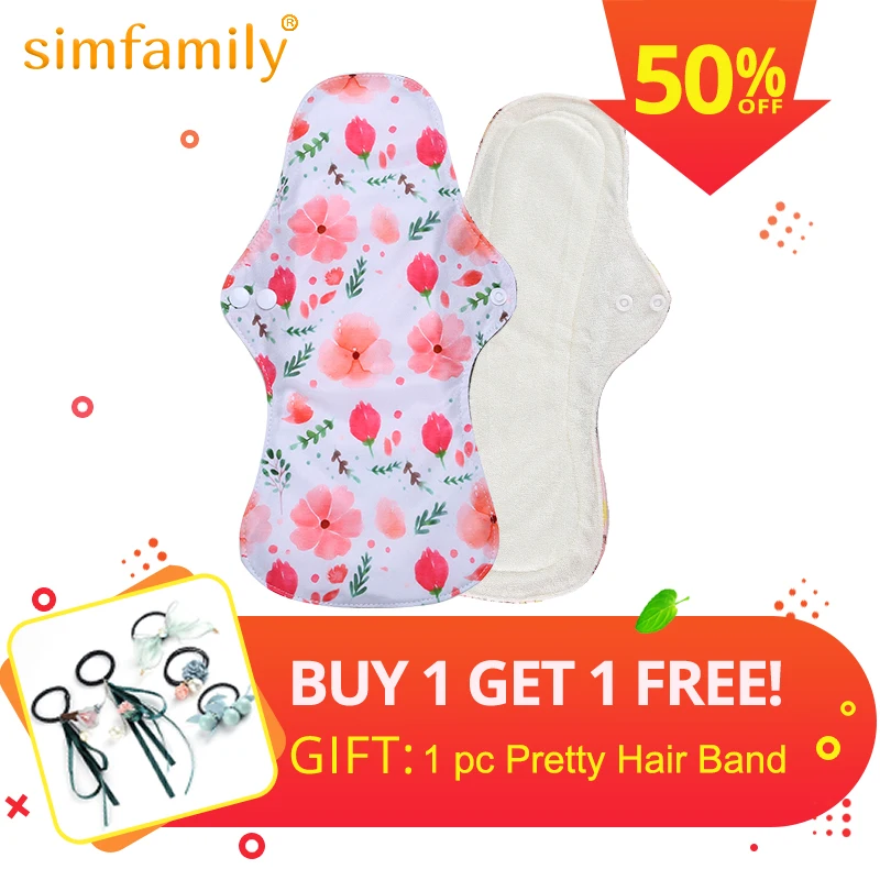 

[simfamily] 5PC Heavy Flow Pads Reusable Menstrual Cloth Sanitary Napkin Pads 100% Organic Bamboo Soft Healthy Mum Night Use
